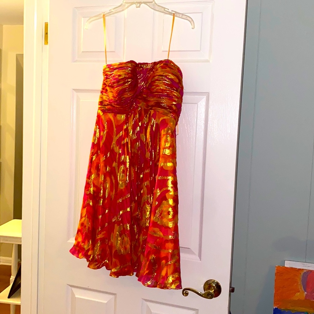 Oleg Cassini Silk Strapless Cocktail Dress